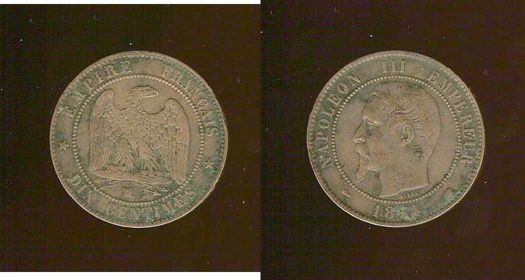 Dix centimes Napoléon III, tête nue 1854 Marseille TTB à TTB+